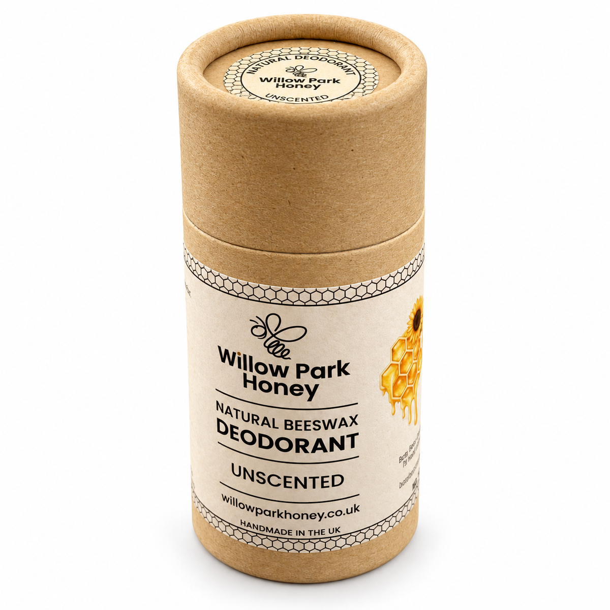 Unscented Beeswax Deodorant by Willow Park Honey on a clean white background