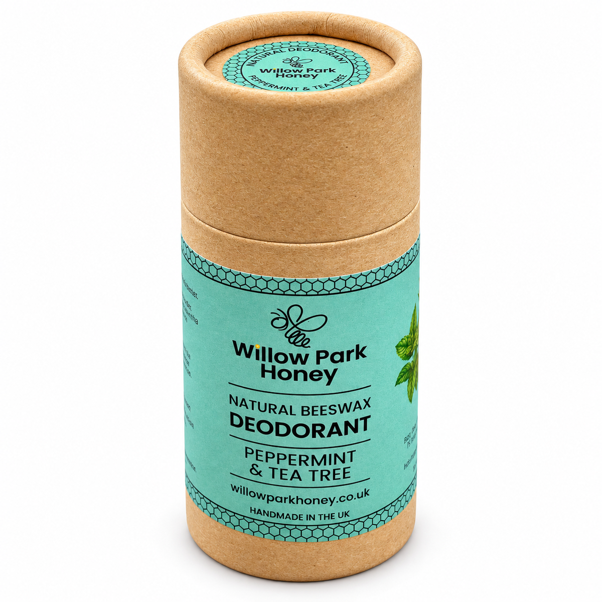 Peppermint & Tea Tree Beeswax Deodorant by Willow Park Honey on a clean white background